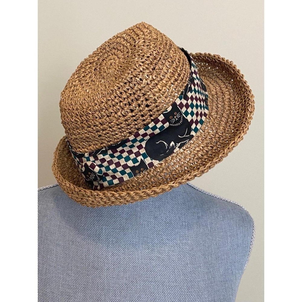 Kitty Cat Straw Hat OSFM Fedora Golf Beach Travel Event s21